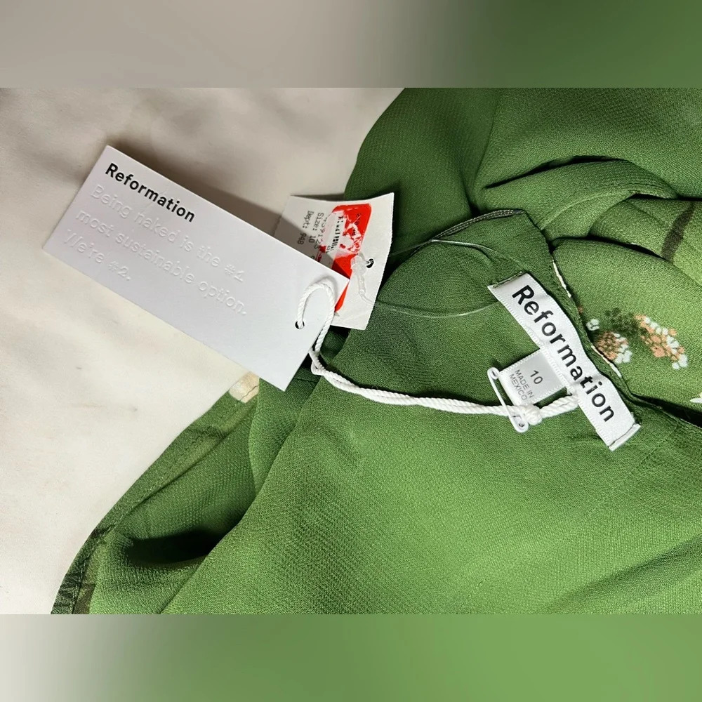 REFORMATION Lomita Green floral long sleeve open back PERSIS mini dress size 10. - Picture 11 of 16